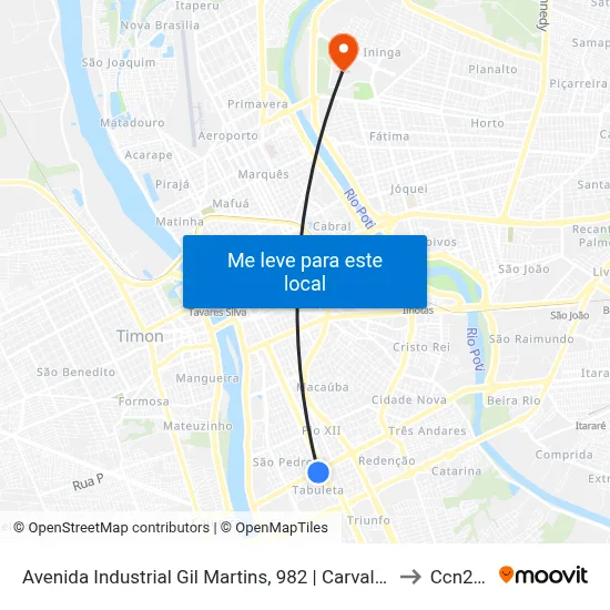 Avenida Industrial Gil Martins, 982 | Carvalho Supermercado to Ccn2 Ufpi map