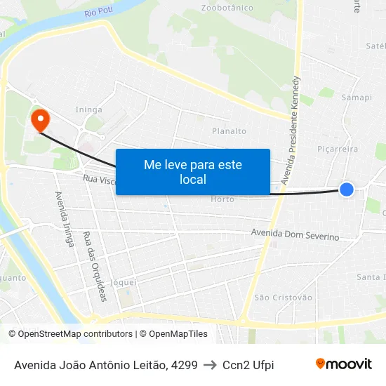 Avenida João Antônio Leitão, 4299 to Ccn2 Ufpi map