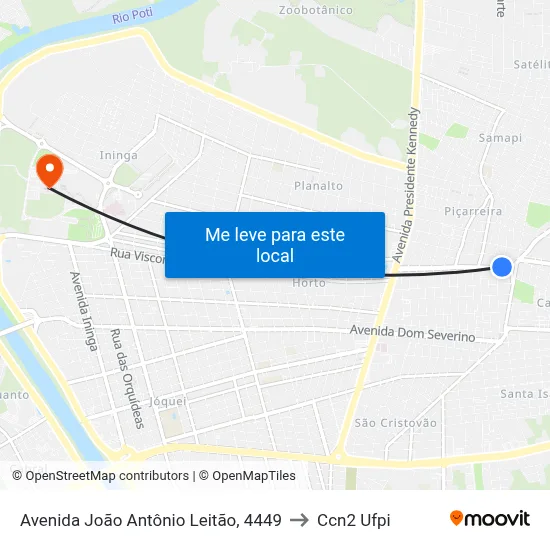 Avenida João Antônio Leitão, 4449 to Ccn2 Ufpi map