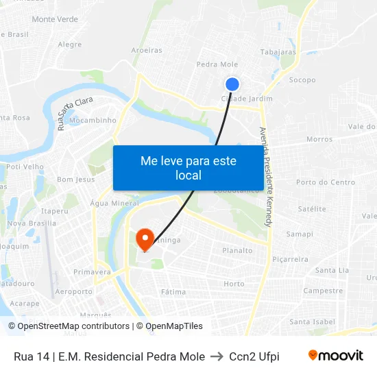 Rua 14 | E.M. Residencial Pedra Mole to Ccn2 Ufpi map