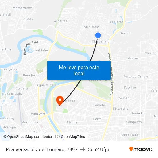 Rua Vereador Joel Loureiro, 7397 to Ccn2 Ufpi map