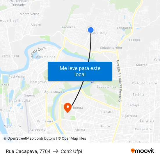 Rua Caçapava, 7704 to Ccn2 Ufpi map