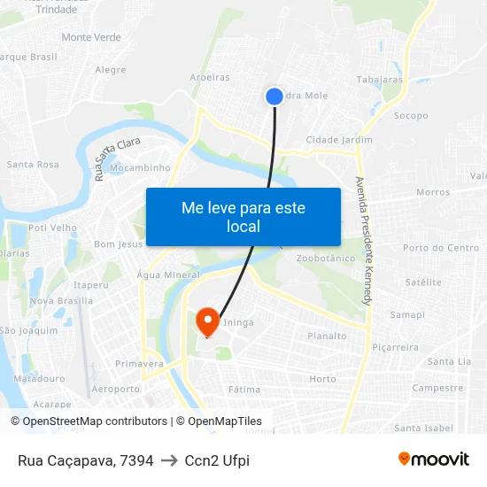 Rua Caçapava, 7394 to Ccn2 Ufpi map