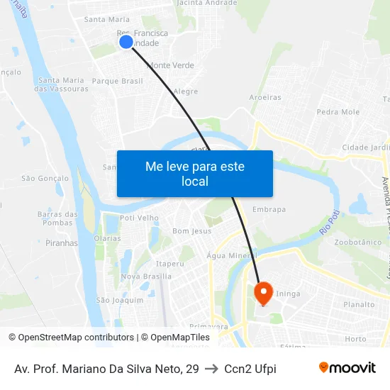 Av. Prof. Mariano Da Silva Neto, 29 to Ccn2 Ufpi map