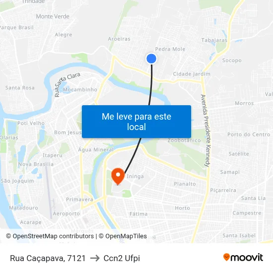 Rua Caçapava, 7121 to Ccn2 Ufpi map