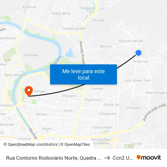 Rua Contorno Rodoviário Norte, Quadra A/B to Ccn2 Ufpi map