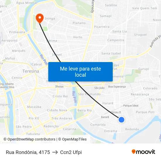 Rua Rondônia, 4175 to Ccn2 Ufpi map