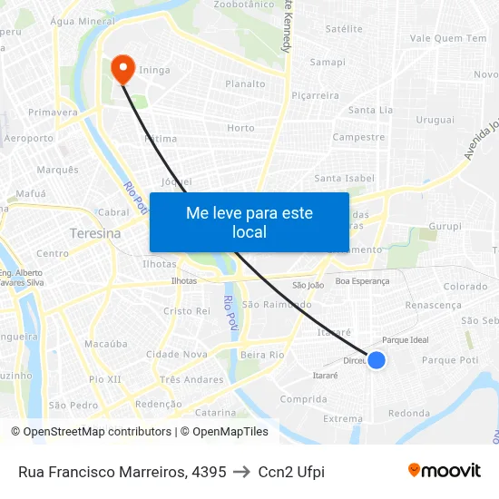 Rua Francisco Marreiros, 4395 to Ccn2 Ufpi map
