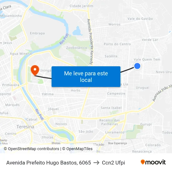 Avenida Prefeito Hugo Bastos, 6065 to Ccn2 Ufpi map