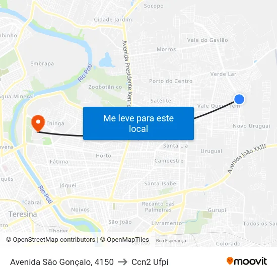 Avenida São Gonçalo, 4150 to Ccn2 Ufpi map