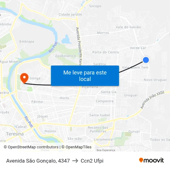 Avenida São Gonçalo, 4347 to Ccn2 Ufpi map