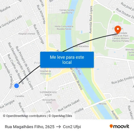 Rua Magalhães Filho, 2625 to Ccn2 Ufpi map