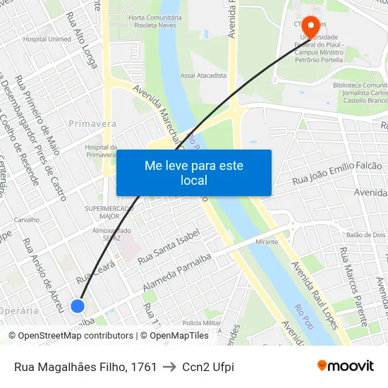 Rua Magalhães Filho, 1761 to Ccn2 Ufpi map