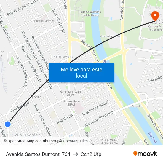 Avenida Santos Dumont, 764 to Ccn2 Ufpi map