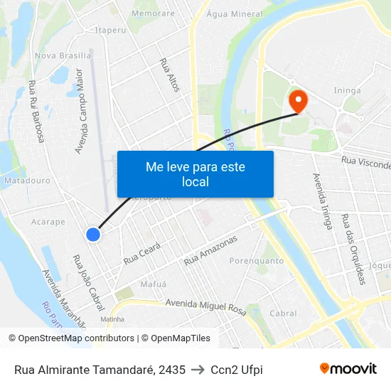 Rua Almirante Tamandaré, 2435 to Ccn2 Ufpi map