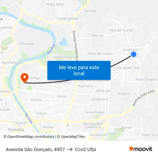 Avenida São Gonçalo, 4907 to Ccn2 Ufpi map