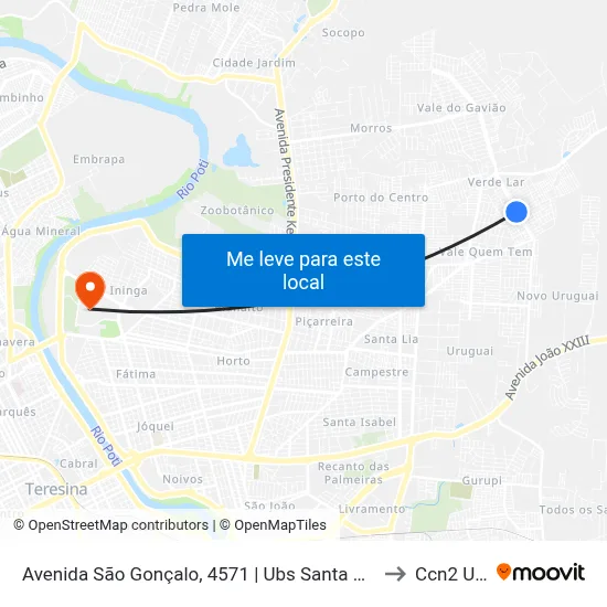 Avenida São Gonçalo, 4571 | Ubs Santa Bárbara to Ccn2 Ufpi map