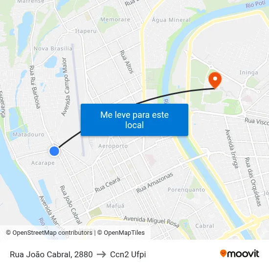 Rua João Cabral, 2880 to Ccn2 Ufpi map