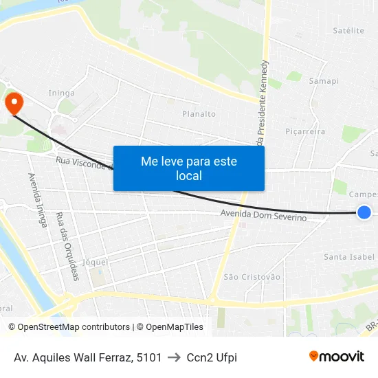 Av. Aquiles Wall Ferraz, 5101 to Ccn2 Ufpi map