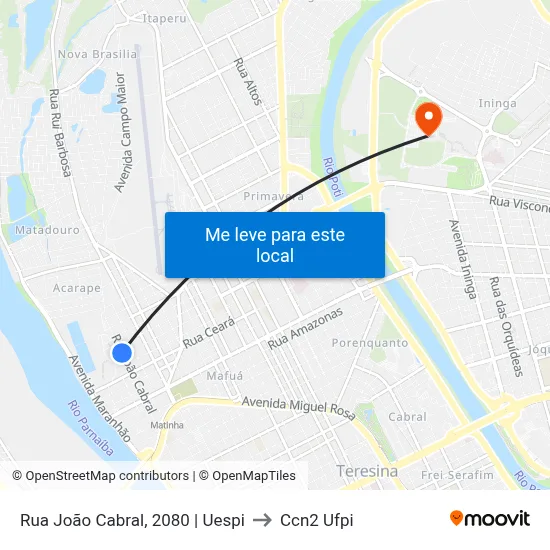 Rua João Cabral, 2080 | Uespi to Ccn2 Ufpi map