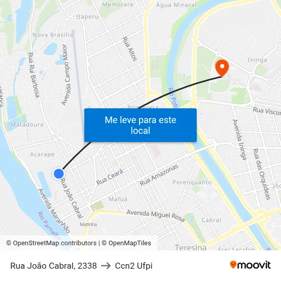 Rua João Cabral, 2338 to Ccn2 Ufpi map