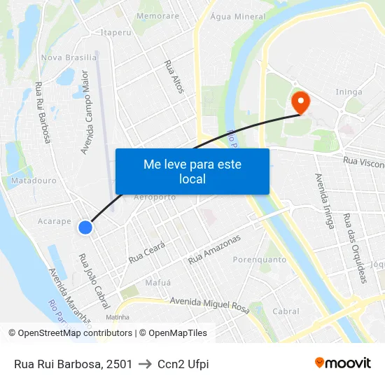 Rua Rui Barbosa, 2501 to Ccn2 Ufpi map