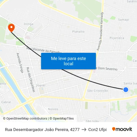 Rua Desembargador João Pereira, 4277 to Ccn2 Ufpi map