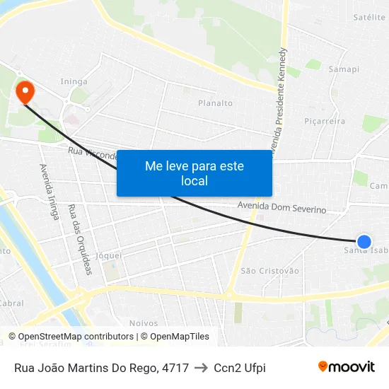 Rua João Martins Do Rego, 4717 to Ccn2 Ufpi map