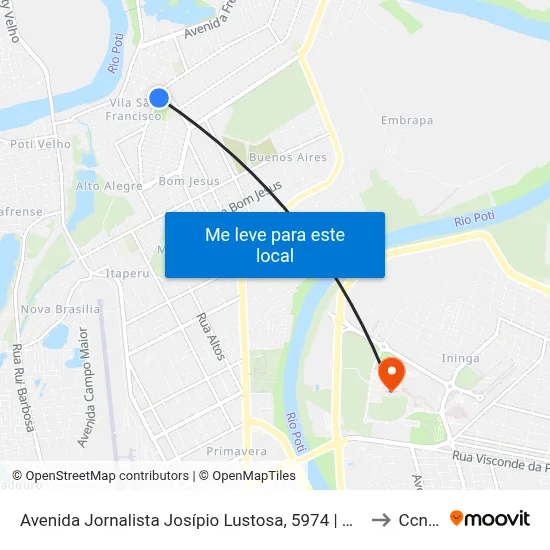 Avenida Jornalista Josípio Lustosa, 5974 | Praça Do Escolão Do Mocambinho to Ccn2 Ufpi map