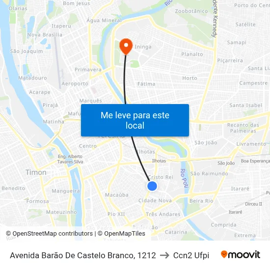 Avenida Barão De Castelo Branco, 1212 to Ccn2 Ufpi map