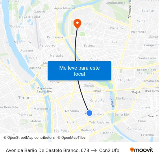 Avenida Barão De Castelo Branco, 678 to Ccn2 Ufpi map