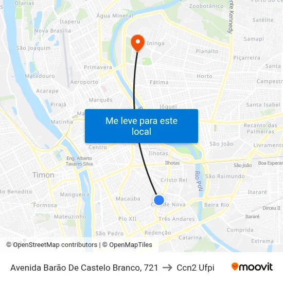 Avenida Barão De Castelo Branco, 721 to Ccn2 Ufpi map