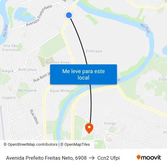 Avenida Prefeito Freitas Neto, 6908 to Ccn2 Ufpi map