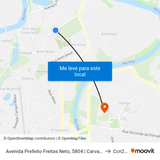 Avenida Prefeito Freitas Neto, 5804 | Carvalho Supermercado to Ccn2 Ufpi map