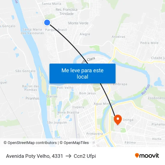 Avenida Poty Velho, 4331 to Ccn2 Ufpi map