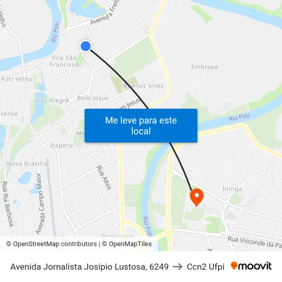 Avenida Jornalista Josípio Lustosa, 6249 to Ccn2 Ufpi map