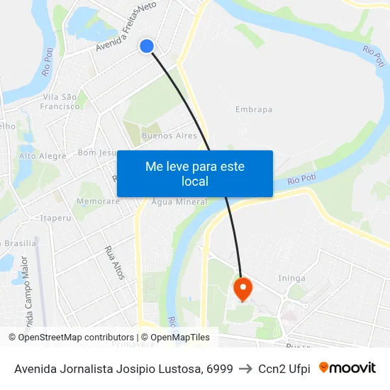 Avenida Jornalista Josipio Lustosa, 6999 to Ccn2 Ufpi map