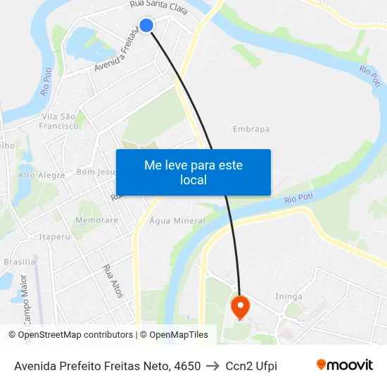 Avenida Prefeito Freitas Neto, 4650 to Ccn2 Ufpi map