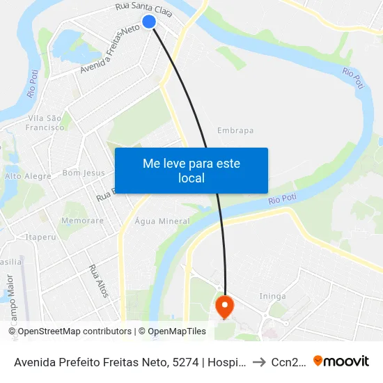 Avenida Prefeito Freitas Neto, 5274 | Hospital Do Mocambinho to Ccn2 Ufpi map