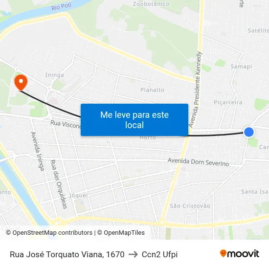 Rua José Torquato Viana, 1670 to Ccn2 Ufpi map