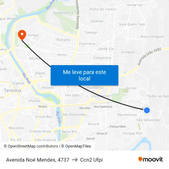 Avenida Noé Mendes, 4737 to Ccn2 Ufpi map