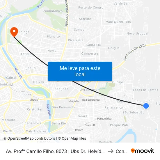 Av. Profº Camilo Filho, 8073 | Ubs Dr. Helvídio Ferraz (Ubs Todos Os Santos) to Ccn2 Ufpi map