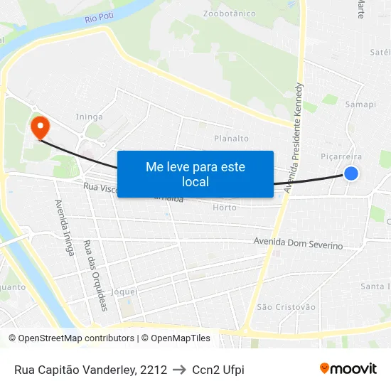 Rua Capitão Vanderley, 2212 to Ccn2 Ufpi map