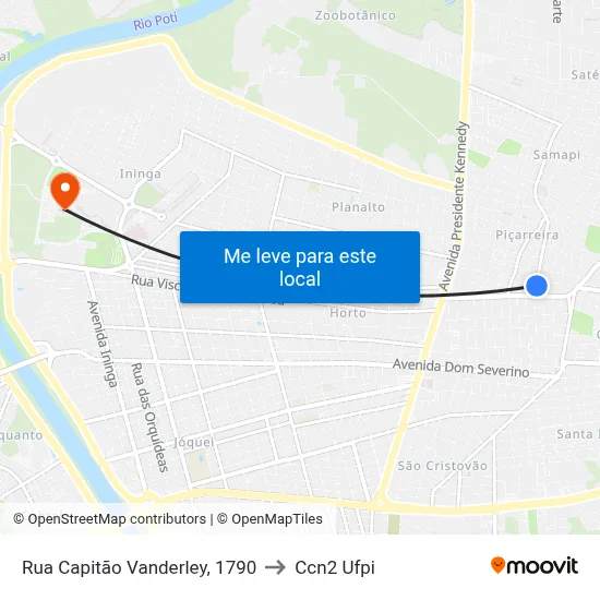 Rua Capitão Vanderley, 1790 to Ccn2 Ufpi map