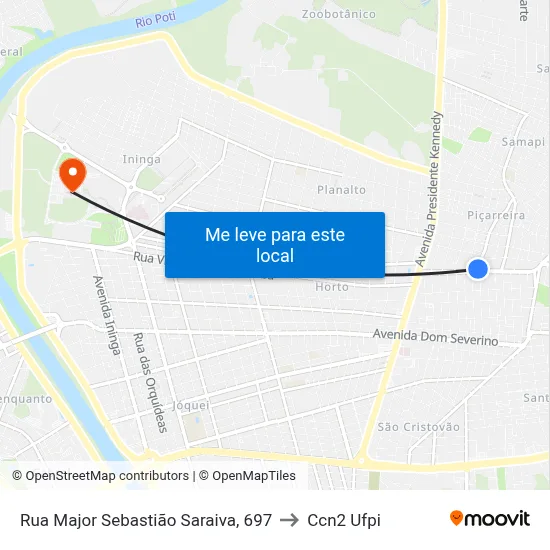 Rua Major Sebastião Saraiva, 697 to Ccn2 Ufpi map