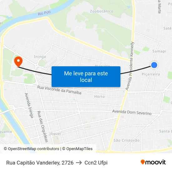 Rua Capitão Vanderley, 2726 to Ccn2 Ufpi map
