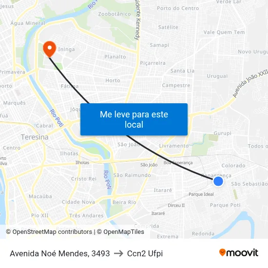 Avenida Noé Mendes, 3493 to Ccn2 Ufpi map