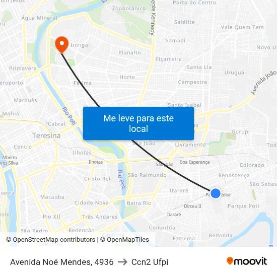 Avenida Noé Mendes, 4936 to Ccn2 Ufpi map