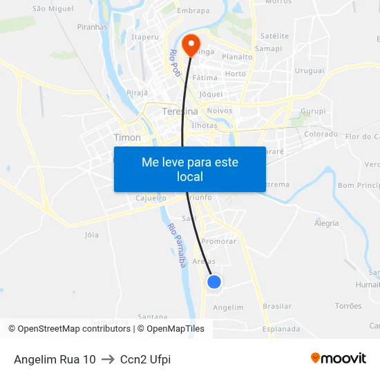 Angelim Rua 10 to Ccn2 Ufpi map
