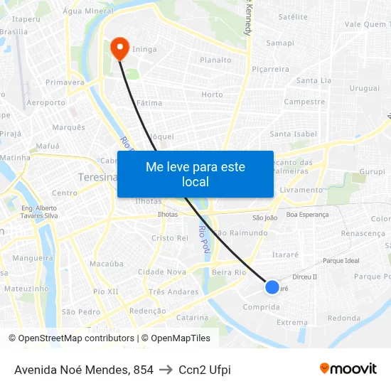 Avenida Noé Mendes, 854 to Ccn2 Ufpi map